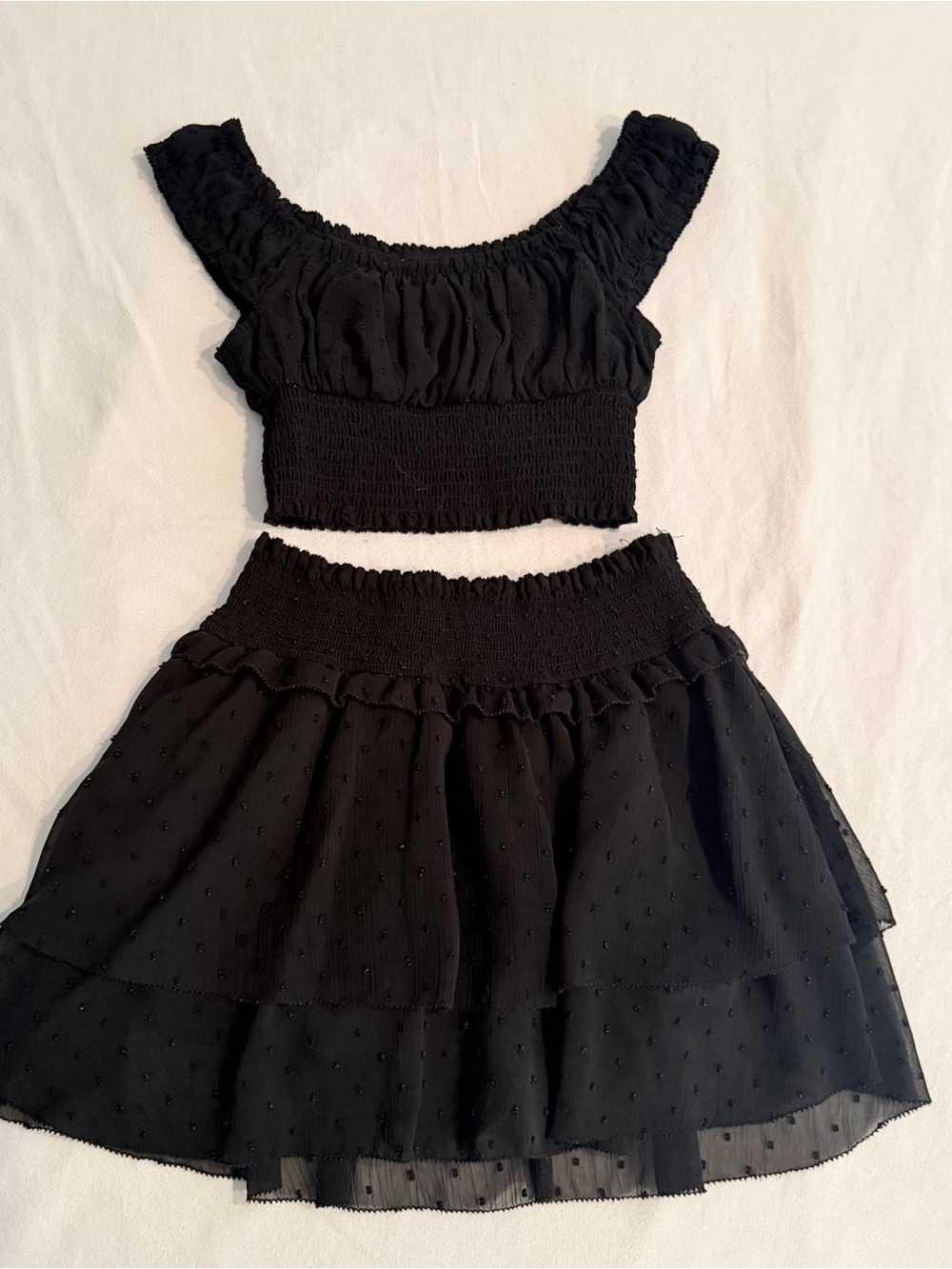 Katie J NYC Black Smocked Tiered Skirt